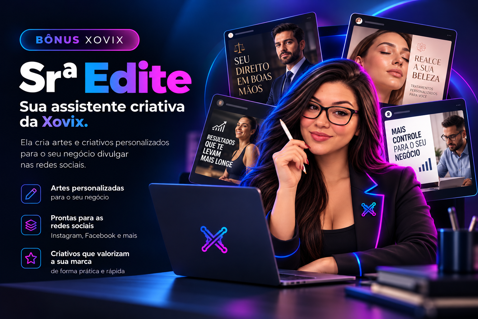 Srª Edite, assistente criativa da XOVIX para criativos de redes sociais